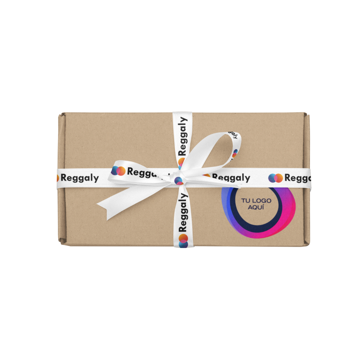 caja empaque con cinta reggaly logo